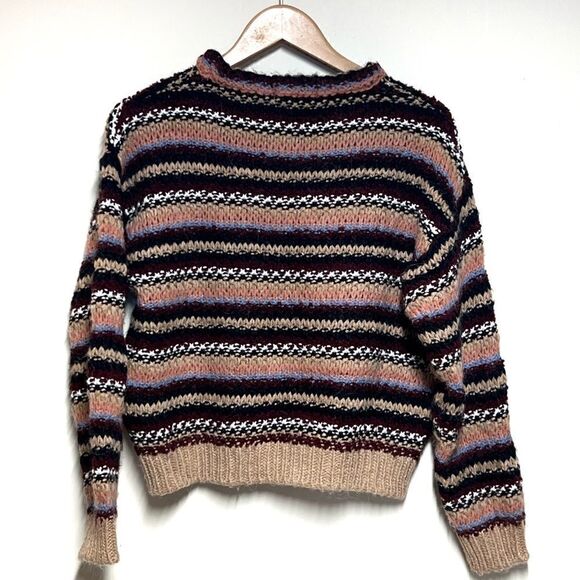 Anthropologie Elsamanda Italy Womens Striped Chunky Knit Sweater Wool Alpaca M - Picture 3 of 6